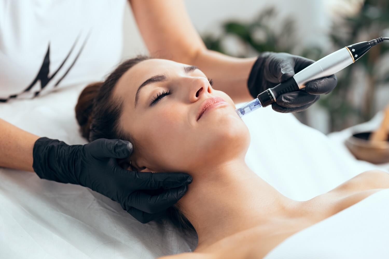 A Lady getting Micro-Needling | Nouvelle Aesthetics in Cottonwood Heights, UT